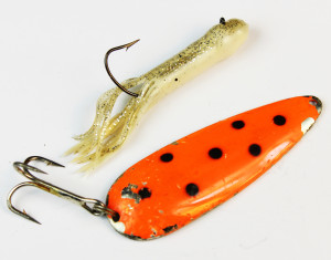 Two great catfish lures. A jig and a spoon.