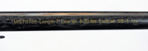 Catfishing Equipment: Rods have their lure weight, action and line weight printed on the spine. 