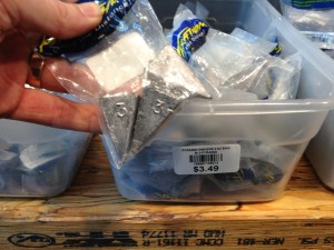 Pyramid sinkers can be bought for about $.30 per ounce of lead. 